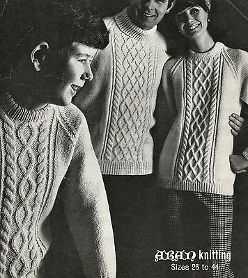 #238 Family Aran Cable Sweaters 26-44  Vintage Knitting Pattern Copy • £3.49