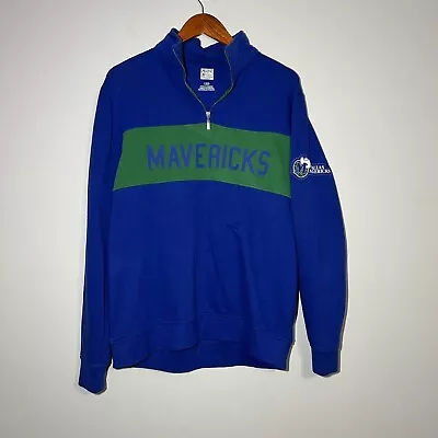 Dallas Mavericks Pullover Mens Large Blue Quarter Zip Hardwood Classics Majestic • $11.55