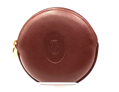 $0.99 • Buy Cartier Must Line Used Coin Case Wallet Bordeaux Calf Leather Coin Purse Round