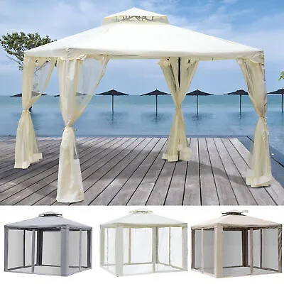 3 X 3(m) Metal Gazebo Outdoor 2-tier Roof Marquee Party Tent With Netting • £99.99