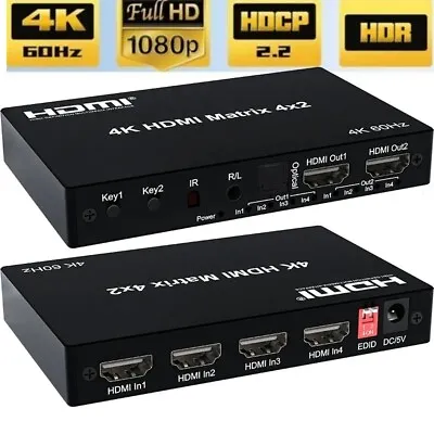 HDMI 2.0 Matrix 4X2 With Audio 4K 60Hz HDR Switch Splitter For XBox PS5 Laptop  • $62.68