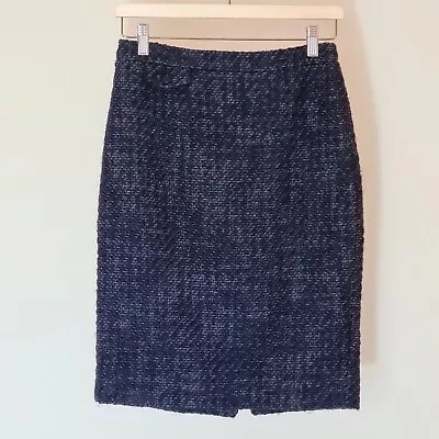 Navy Blue Tweed Pencil Skirt XS / US 00 Lined With Pocket J CREW • $45