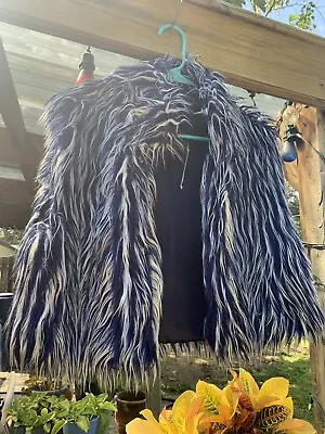 $50 • Buy Bebe Faux Fur Vest Blue White Jacket NWT L Ski Zara Abercrombie Winter Coat Gap