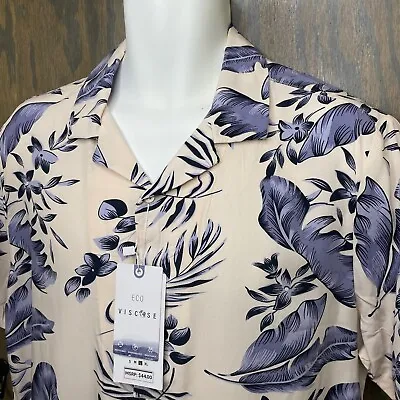 Cactus Man Ricky Singh Men’s L Feathers Flowers Pink Blue Viscose Shirt NWT $44 • $24.95