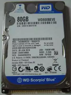 NEW 80GB 2.5 Inch IDE 44PIN 9.5MM Hard Drive WD WD800BEVE NOS USA Seller • $34.95