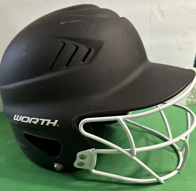 WORTH Black Softball Batting Helmet W/ Face Guard 6-1/2 To 7 1/2 WBH-R1 EUC • $15