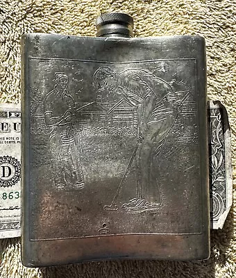 Vintage Golf Flask Rose English  Pewter Sheffield England • $19.95