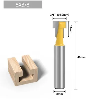 3/8  9.5mm Dia 8mm Shank T Slot Cutter Tool CNC Router MDF Wood Working T-Slot • £7.99