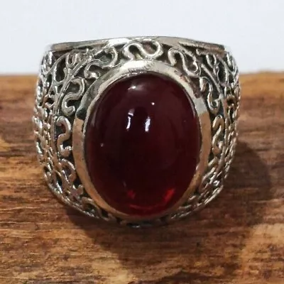 Natural Red Garnet Stone Ring Solid 925 Silver Handmade Men's Ring All Size S139 • $14.02