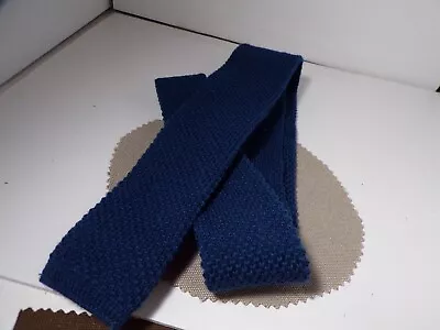 Vtg 80s Stafford Medium BLUE Knit WOOL Skinny Tie With Square End EUC • $7.50