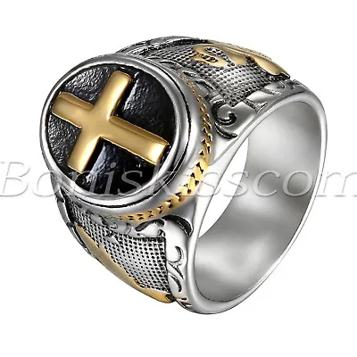 Men's Vintage Stainless Steel Christian Holy Cross Prayer Ring Band Size 8-14 • $9.99