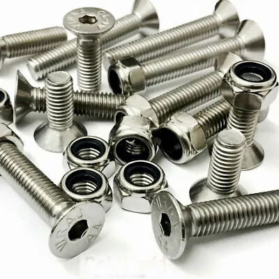 Stainless Steel M3 A4 Countersunk Csk Socket Allen Bolts Nyloc Nuts Screws Hex • £4.93