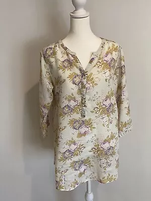 Cabbages & Roses For Uniqlo Linen Top Shirt Floral 3/4 Sleeve Womens 1/2 Button • $19.99