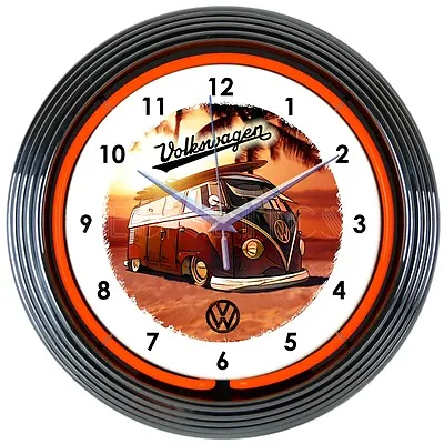 $79.99 • Buy Volkswagen Neon Clock Sign VW  Van Surf  Board Type 2 Split Screen Bus T1 T2 OLP