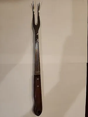 Vtg Imperial Stainless Veri-sharp Meat Fork 2 Tine Wood Handle 12 5/8  Usa Bbq • $5.49