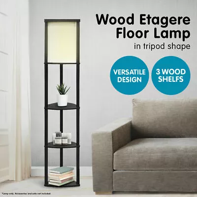 $79.10 • Buy Sarantino Wooden Floor Lamp Tripod Bookshelf Shelf Reading Light