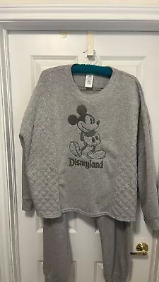 Disney Parks Mickey Mouse Quilted Sweatshirt And Pants Gray Lounge Set Size XXL • $65