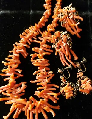 VTG Early Unsigned Haskell ? NATURAL Long Salmon Branch Coral Necklace Earrings • $199