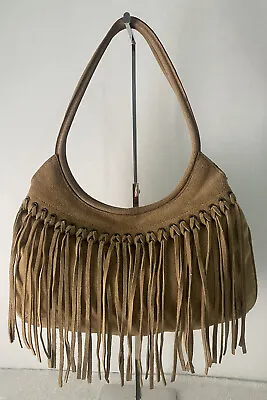 £34.76 • Buy Vintage The Limited Tan Suede Fringe Shoulder Hobo Bag Purse Boho Hippie Bag 70s