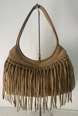 £34.76 • Buy Vintage The Limited Tan Suede Fringe Shoulder Hobo Bag Purse Boho Hippie Bag 70s
