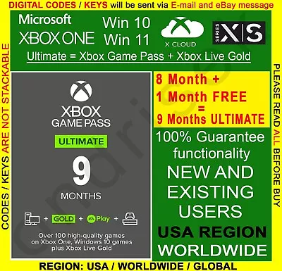 Xbox Game Pass Ultimate 9 Month + Live Gold + Game Pass  | USA | GLOBAL REGION • $89.99