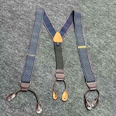 Crookhorn CAS Germany Brown Leather & Blue  Pattern Men's Suspenders Braces • $24.99