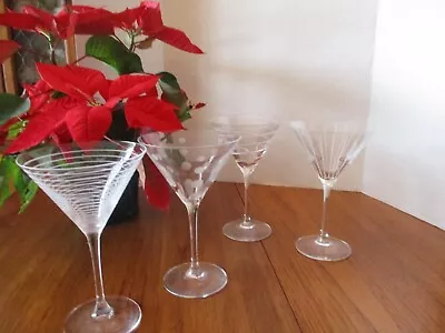 FOUR Clear Glass Martini Glasses Mikasa  Cheers  Pattern With  Dots Lines Swirls • $38