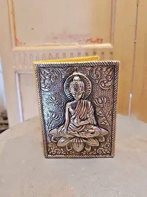 HANDMADE EMBOSSED METAL INDIAN NOTEBOOK - INDIAN BUDDHA DESIGN DESIGN 8 X 10cm • £7.99