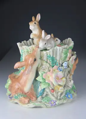 Fitz & Floyd Classics Woodland Spring Cookie Jar 11  Rabbits Deer Flowers • $169.99