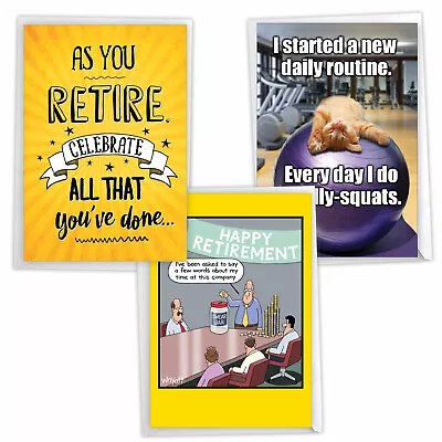 Asst. 3 Hilarious Retirement Cards W/ Env. - 3 Designs 1 Each-Retirement Smiles • $9.98