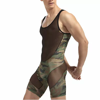 Mens Bodysuit Wrestling Singlet Jumpsuit Workout Fitness Bodybuilding • $18.99