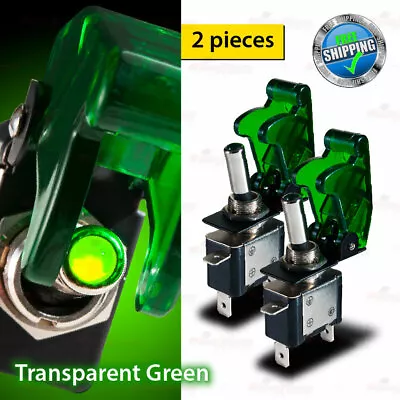 2x TRANSPARENT Missile Cover 12V GREEN LED Light Toggle Racing 3 Pin Switch SPST • $14.80