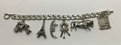 Vintage Italian Etruscan 800 Silver 5 Charm Bracelet 1.6 Oz 7” Long Vintage • $180