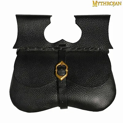 Medieval Leather Belt Pouch With Buckle Loop Reenactment Costume Bag Black • $34.99