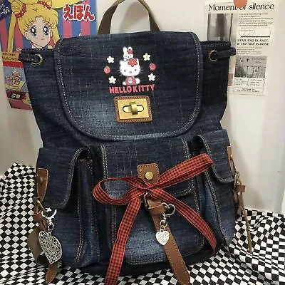 2023 Hello Kitty Girls Shoulder Bag Vintage Denim Backpack Bag Millennium Spice • $69.26