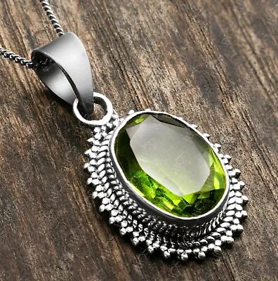 Superb Oval Peridot 925 Sterling Silver Gemstone Necklace Pendant Gift Boxed • £22.99