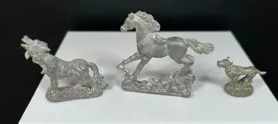 Vintage Wolf Horse & Dog Silver Tone Cast Metal Figurines - Lot Of 3 • $17.99