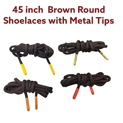 NEW Round Strings Shoe Laces 45``Inch Brown. Metal Tips • $7.49