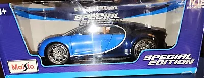 Maisto Special Edition 1:18 Scale Bugatti Chiron Diecast Car Model Blue & Black • $30