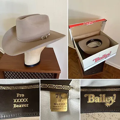 Vtg 90s BAILEY PRO 5x BEAVER 7 3/8 Taupe Hat W/ BOX Western Cowboy Ranch Rodeo • $275