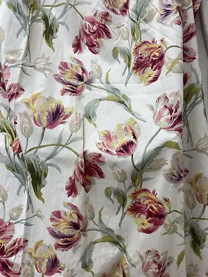 VINTAGE LAURA ASHLEY GOSFORD CRANBERRY LINED LINEN COTTON FLORAL CURTAINS L54in • £98
