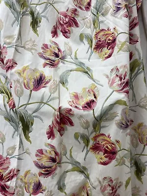 VINTAGE LAURA ASHLEY GOSFORD CRANBERRY LINED LINEN COTTON FLORAL CURTAINS L54ins • £78