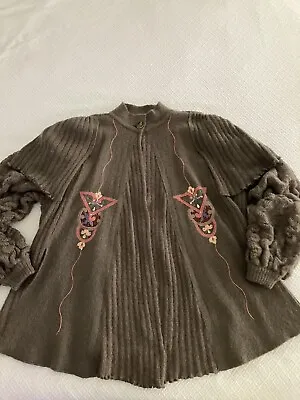 Vintage Italian Open Sweater OS Randagia Embroidered Jewel Mohair Blend Mob Wife • $18