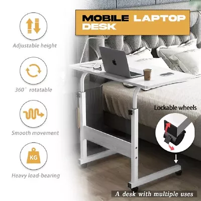 Computer Table Stand Adjustable Bedside Portable Study Mobile Laptop With Wheels • $24.90