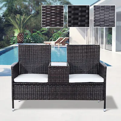 £144.99 • Buy 2 Seater Rattan Chair Garden Furniture Wicker Patio Love Seat Outdoor With Table