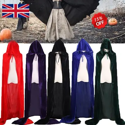 Halloween Hooded Velvet Cloak Robe Medieval Witchcraft Cape Robe Vampire Costume • £8.98