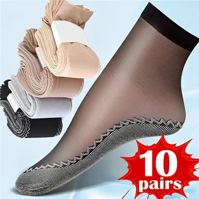 $4.99 • Buy 10X Non Slip Womens Ankle Socks Ultra-thin Elastic Sheer Silky Short Stockings