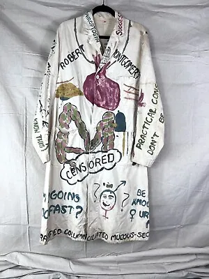 Vtg 1950s Folk Art Graffiti Lab Coat 1954 University Rare Sz 40 Medical Handmade • $599.99