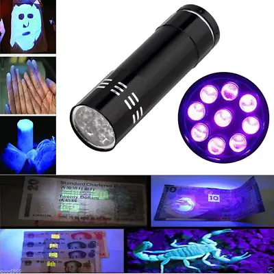 £2.79 • Buy 9 LED Torch  UV Black Light, Ultra Violet, Gas Leak, Forensic Blood, Detector 