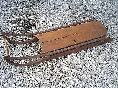 Antique Primitive 19th C Wood Sled Iron Runners Original Painted Surface • $275